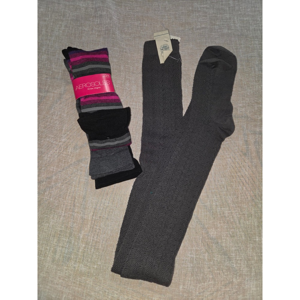 Aerosoles 3pk Knee High Socks & Free People Over The Knee Textured Socks Bundle